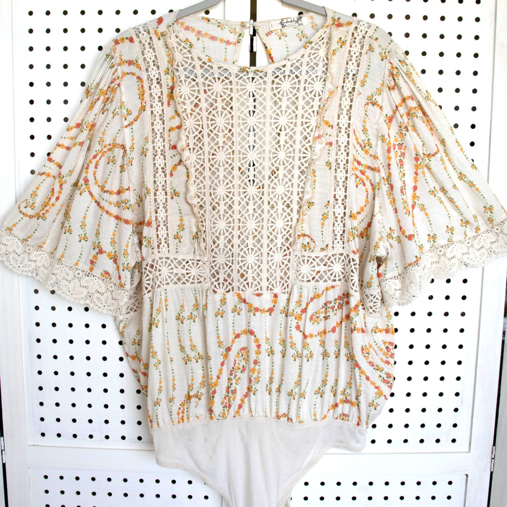 Intimately Free People‎ Bali Tate Mixed Media Bodysuit in Cream Womens XL